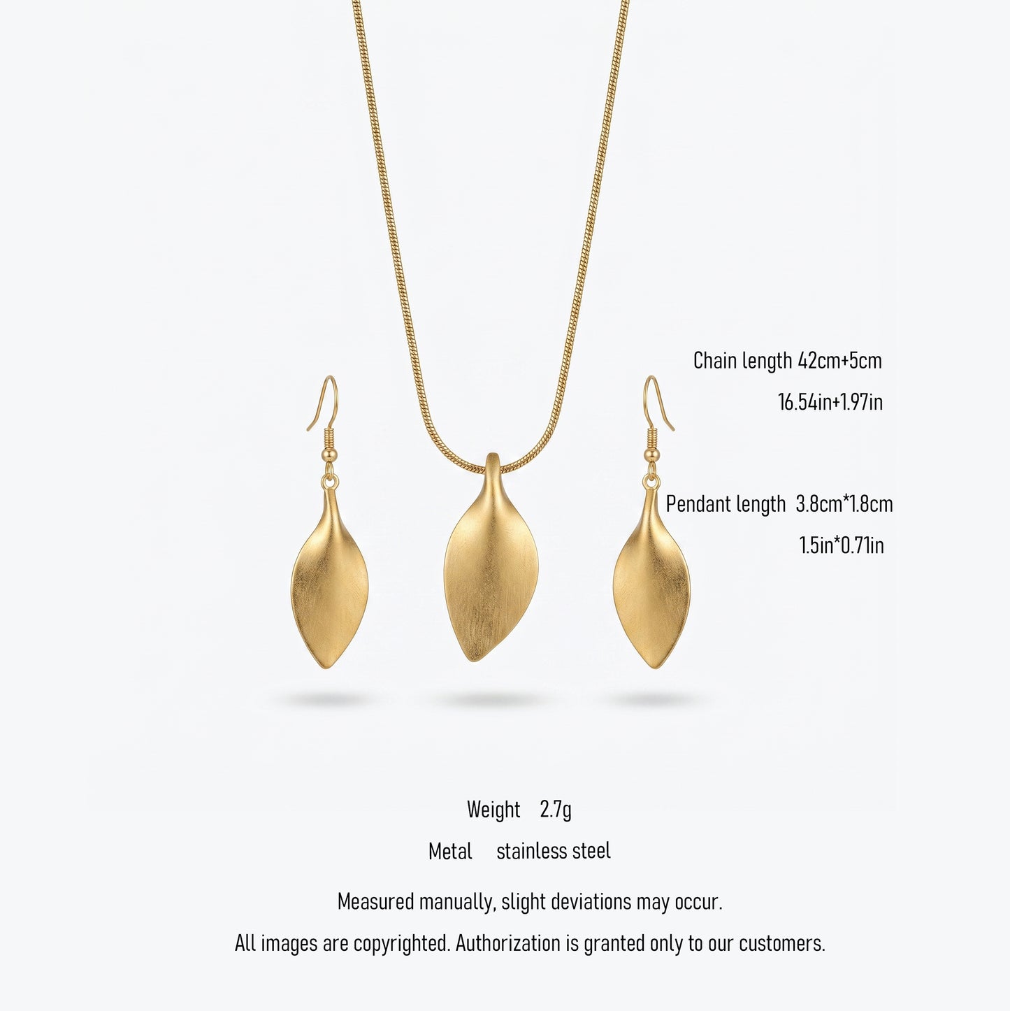 Golden Leaf Jewelry Set – Elegant Minimalist Necklace & Drop Earrings for Effortless Luxury