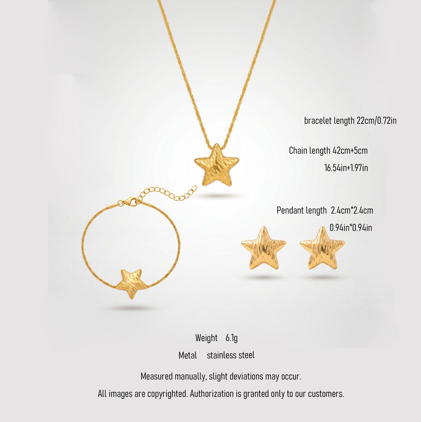 Golden Star Jewelry Set – Minimalist Necklace Bracelet & Stud Earrings for Coastal Chic Styling