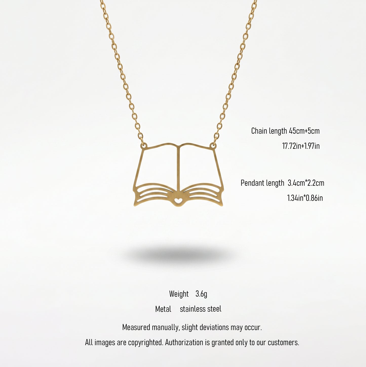 Refined Literary Heart Book Pendant - Tarnish Resistant 18K Gold Plated Timeless Jewelry