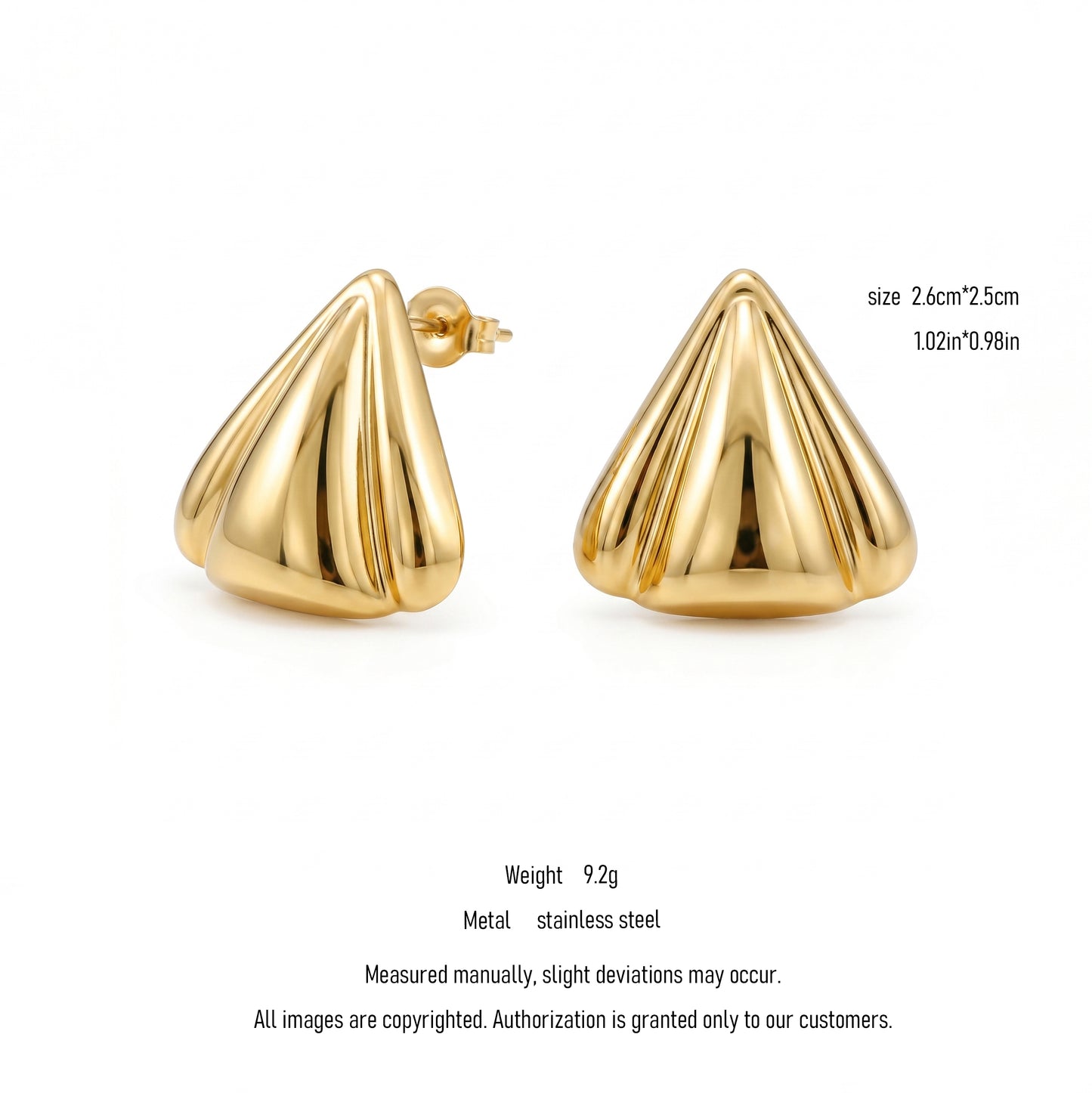 Stainless Steel Textured Triangle Earrings, Hypoallergenic No Fade Sculptural Studs for Women