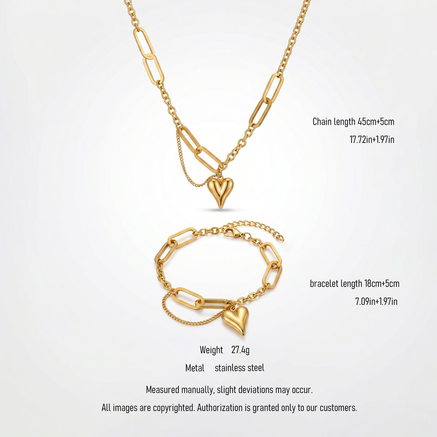 The Pointed Heart Mixed Chain Jewelry Set - Waterproof 18K Gold Plated Stainless Steel
