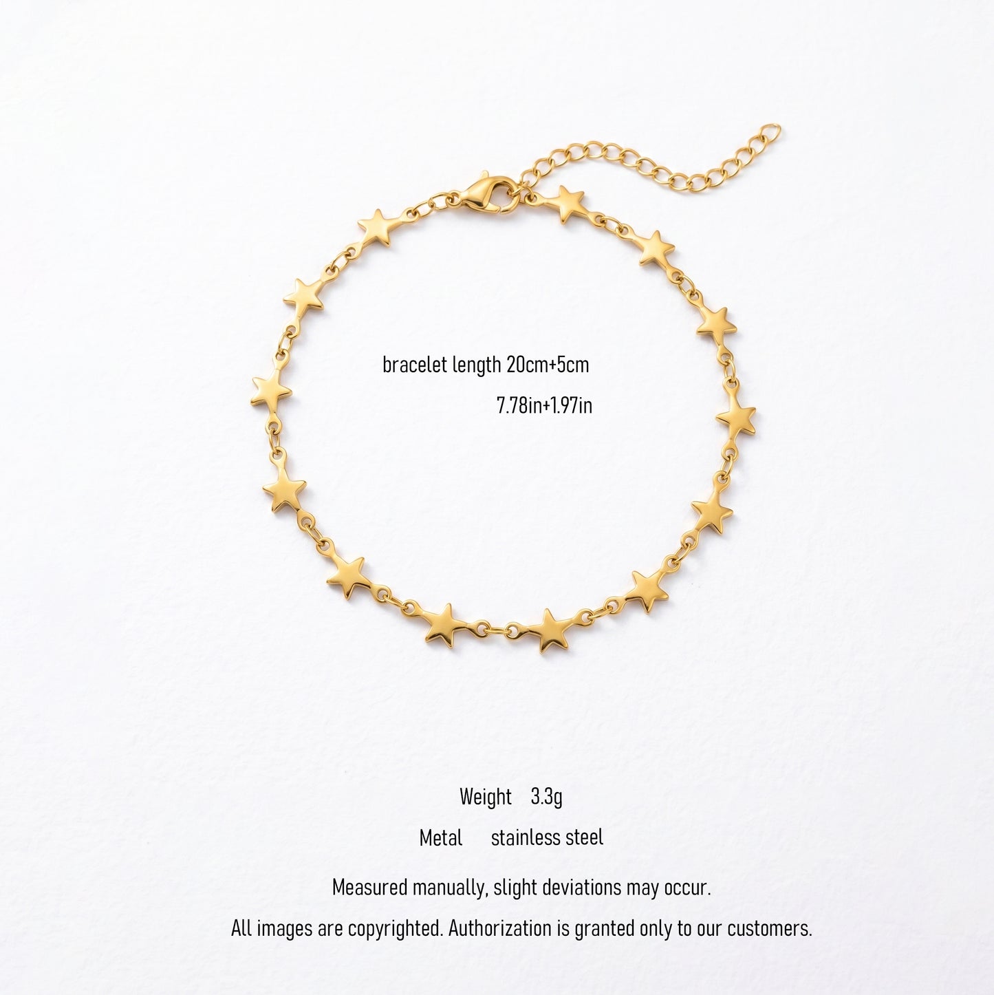 Waterproof Star Station Chain Bracelet - 18K Gold Plated Stainless Steel Adjustable Jewelry