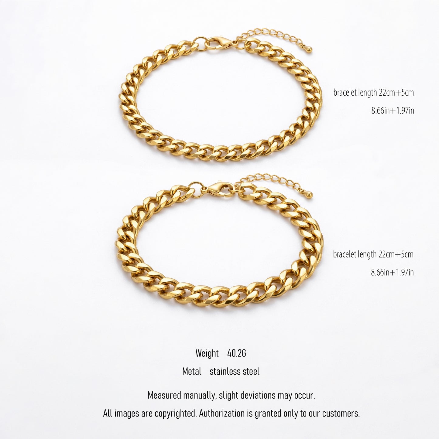 Thick Cuban Link Bracelet Set - 18K Gold Plated Waterproof Stainless Steel