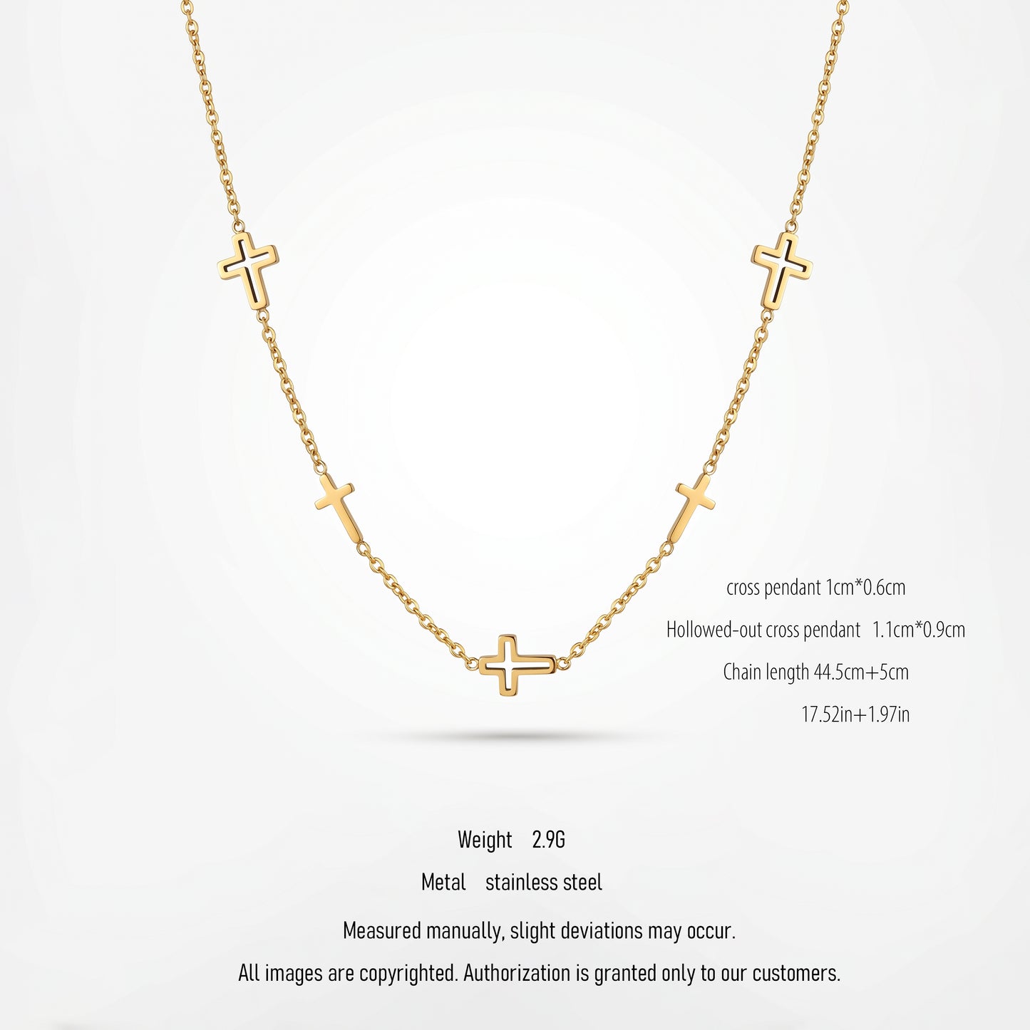 Multi Cross Station Necklace - 18K Gold Plated Waterproof Stainless Steel