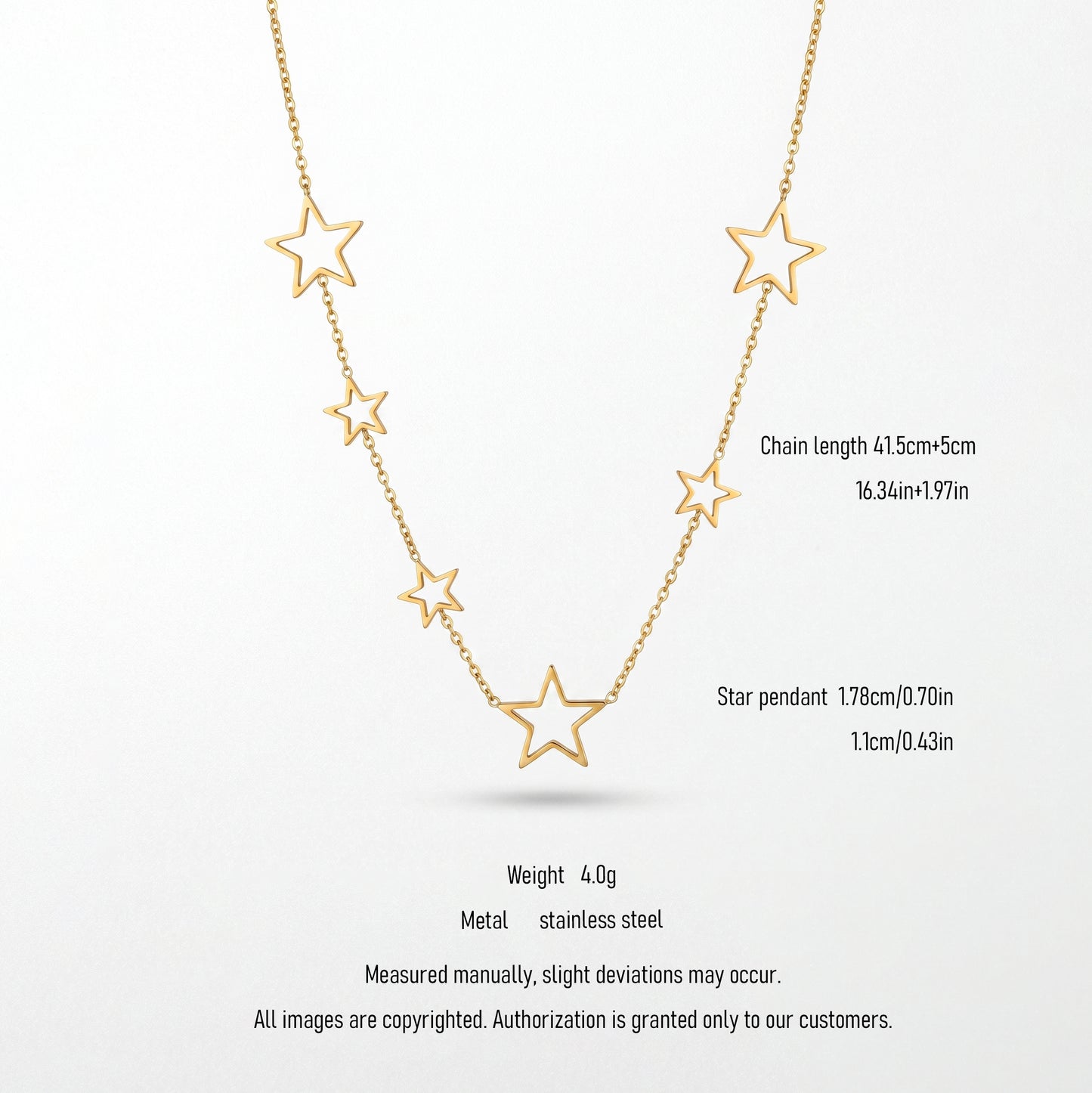 Hypoallergenic Hollow Star Necklace - Tarnish Resistant 18K Gold Plated Adjustable Chain