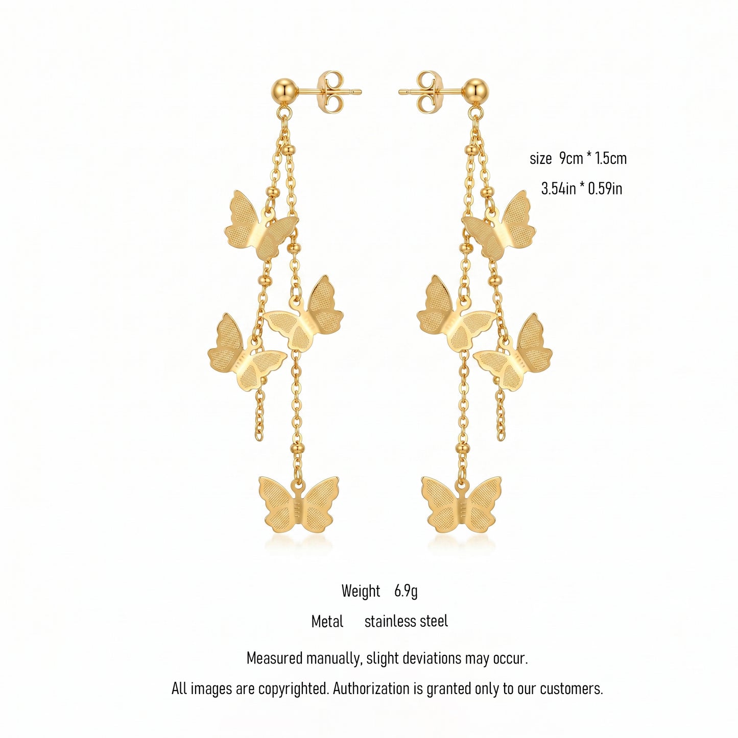 Summerproof Butterfly Fringe Drop Earrings - 18K Gold Plated Waterproof Stainless Steel