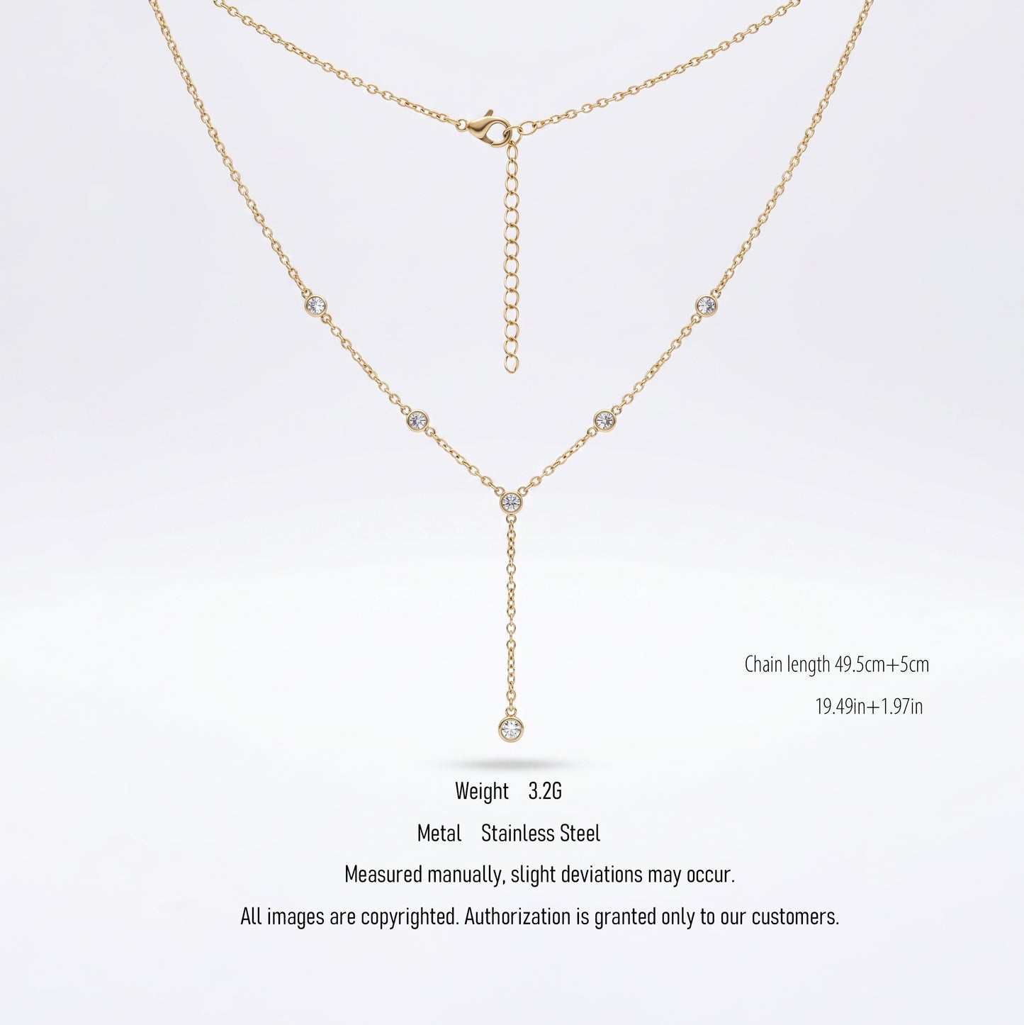 Non-Tarnish Cubic Zirconia Y Lariat Necklace - 18K Gold Plated Water-Resistant Layering Jewelry for Women