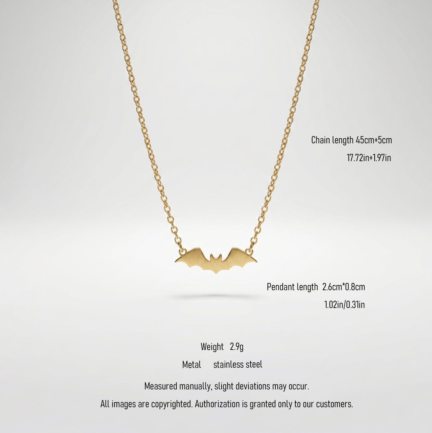 Halloween Ready Bat Pendant Necklace - Waterproof 18K Gold Plated Gothic Statement Jewelry