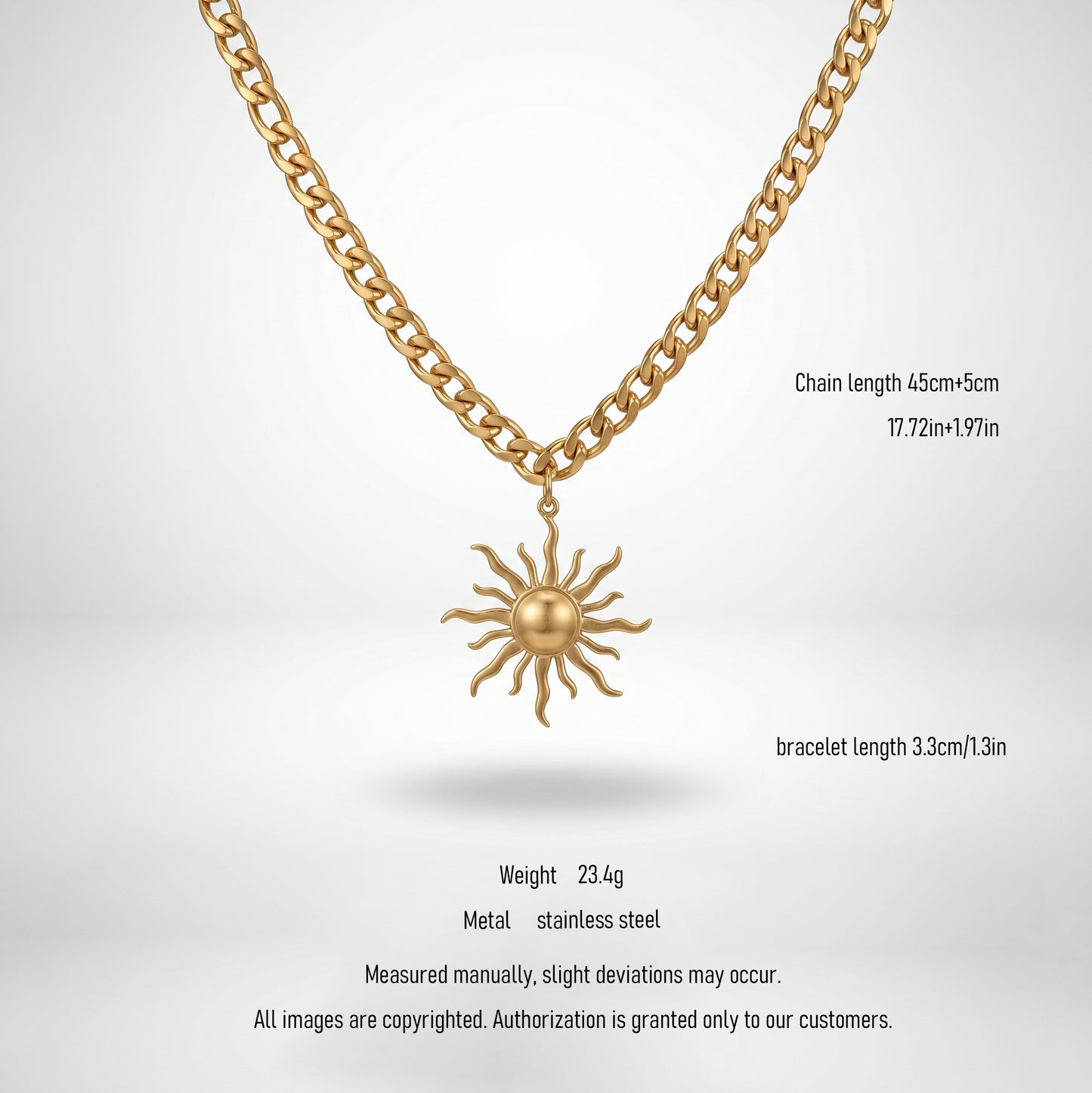 Adjustable Sun Cuban Chain Necklace - Sturdy Daily Wear Jewelry
