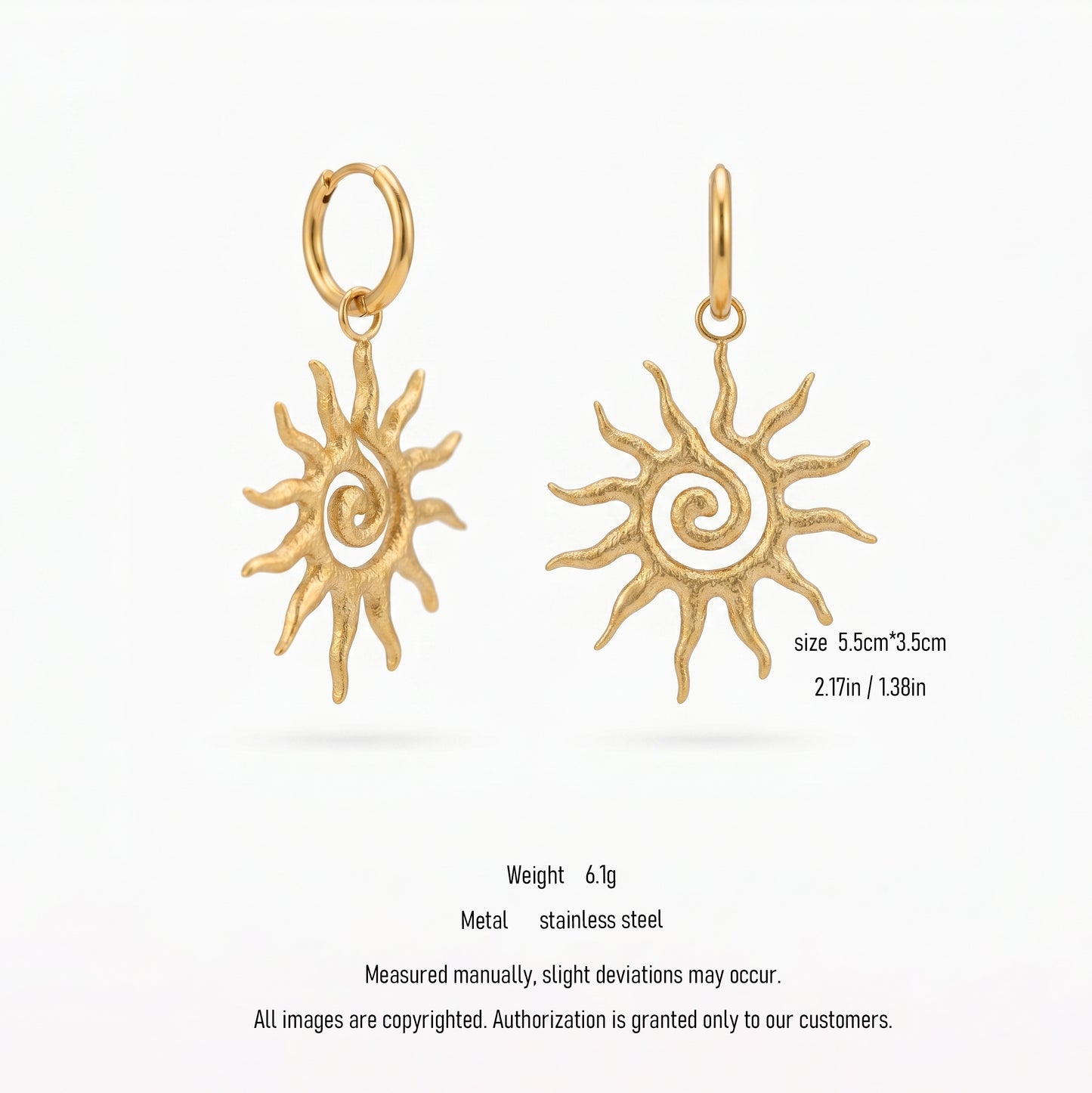 Matte Spiral Sun Drop Hoop Earrings - Durable Stainless Steel Tarnish-Free Gold Finish Boho Statement Jewelry for Ladies