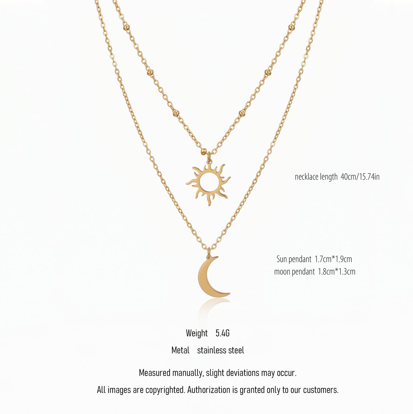 Hollow Sun Crescent Moon Layered Necklace - Durable, Water-Resistant Statement Piece