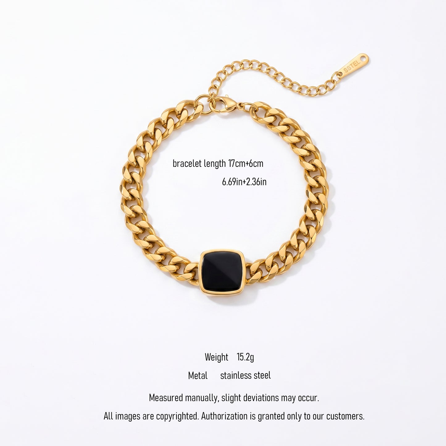 Beach & Pool Ready Black Onyx Cuban Bracelet - Waterproof 18K Gold Plated Statement Jewelry