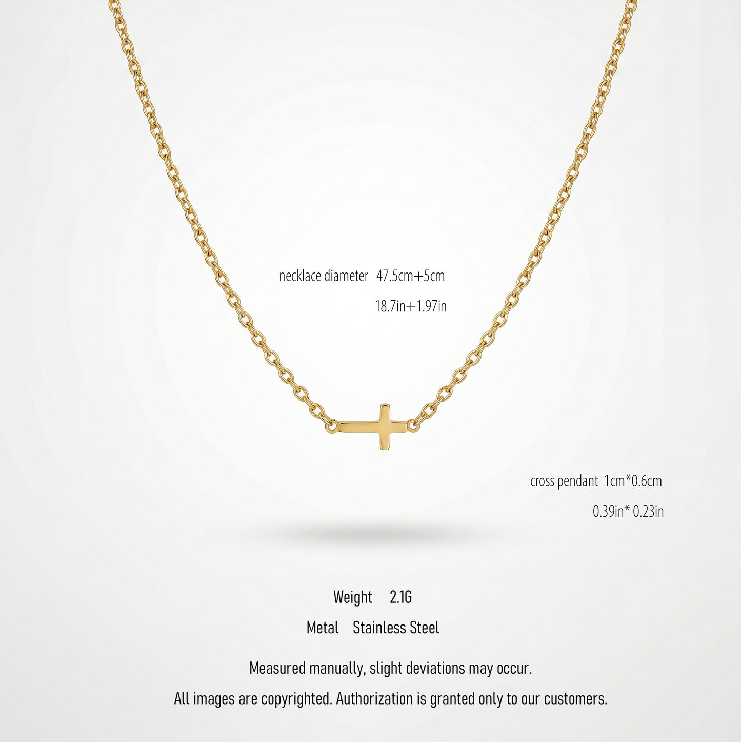 Sleek Horizontal Cross Chain - Durable, Water-Resistant Religious-Inspired Piece