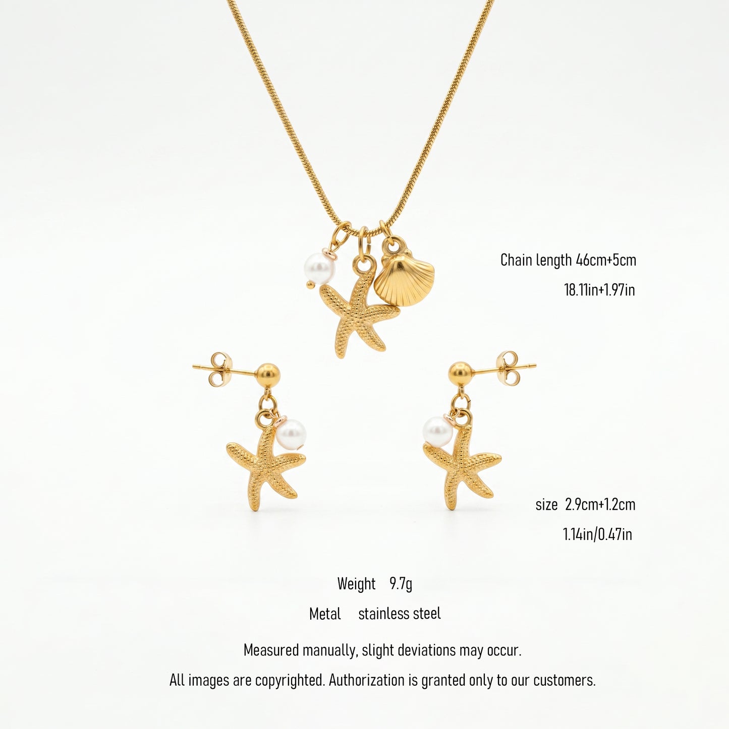 Minimalist Nautical Pearl Jewelry Set - 18K Gold Plated Stainless Steel Starfish Drop Accessories