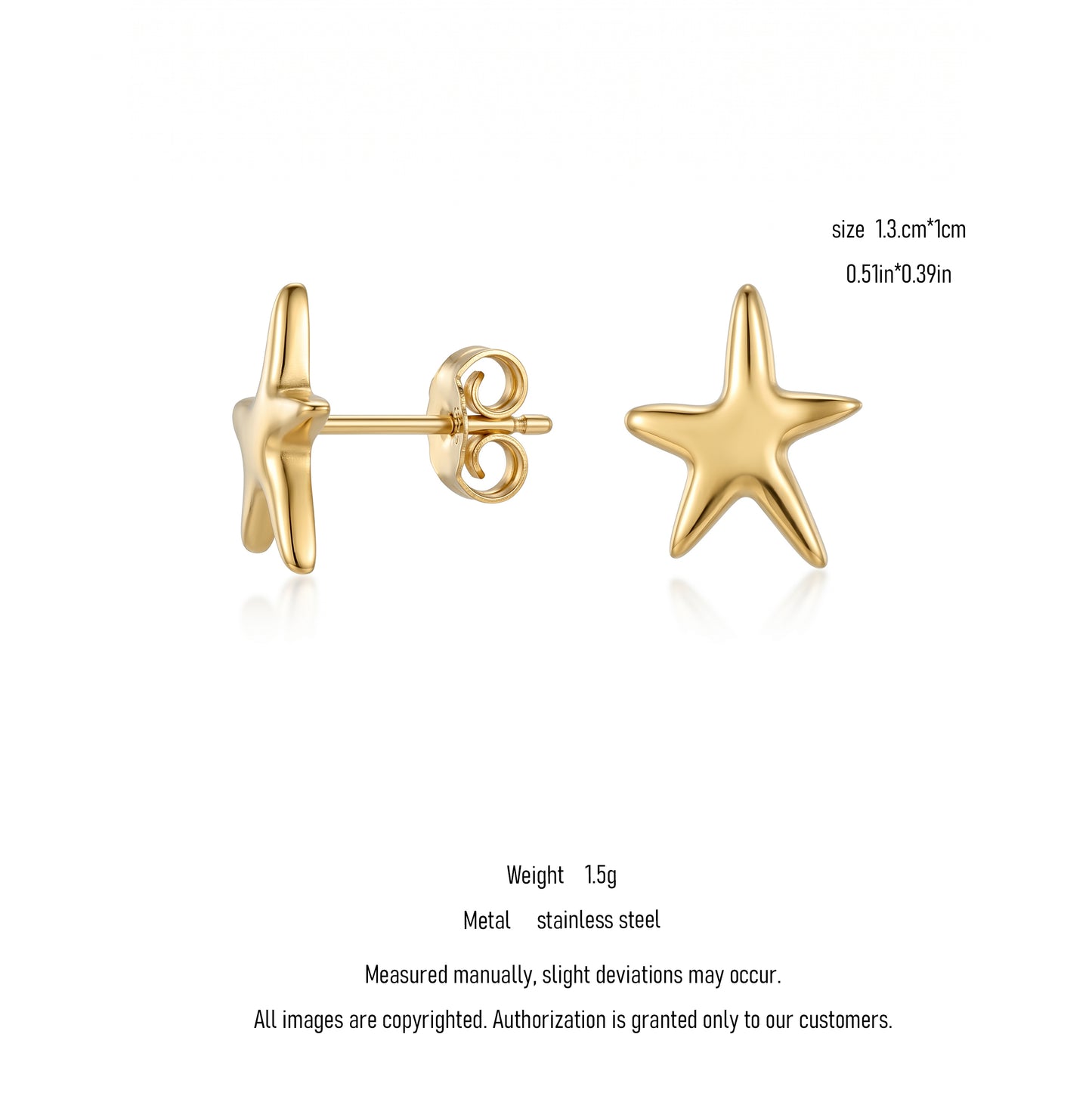 Minimalist Starfish Stud Earrings, 18K Gold Plated Stainless Steel Tarnish Free Summer Jewelry