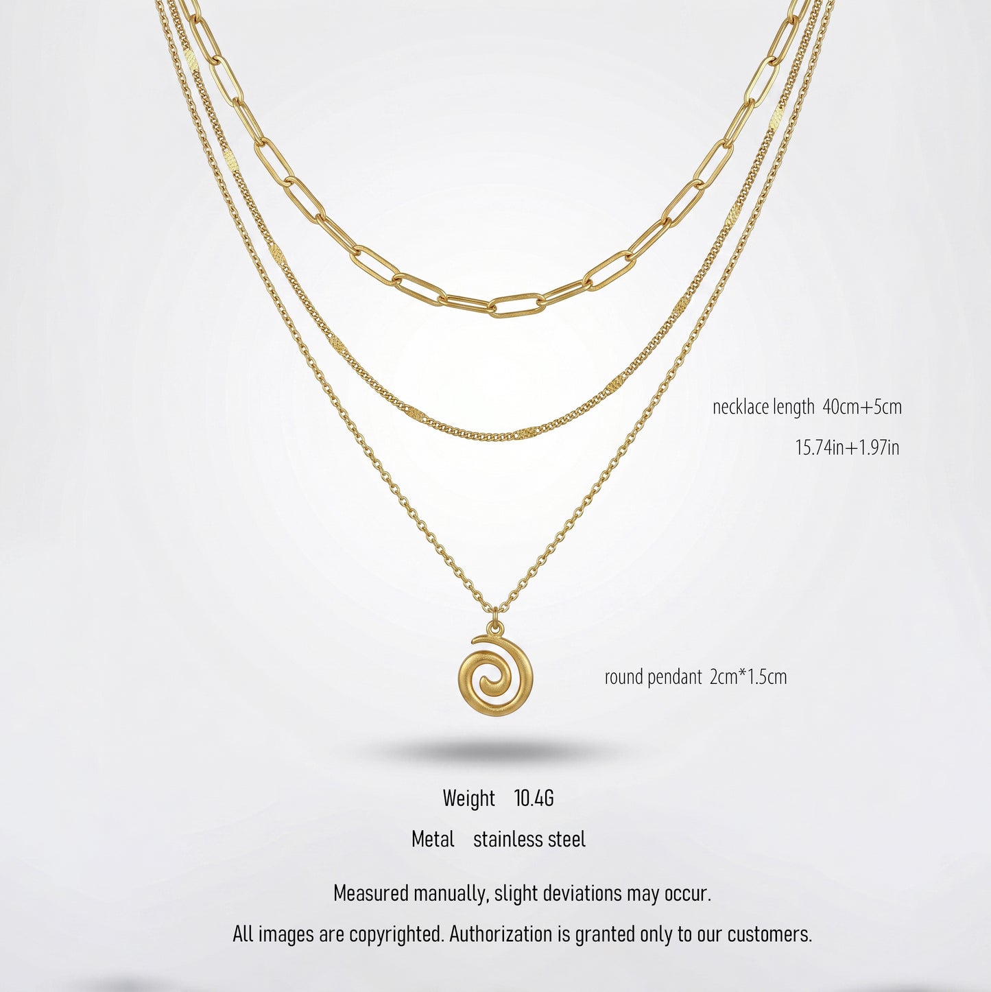 Spiral Pendant 3 Layered Necklace - 18K Gold Plated Waterproof Stainless Steel