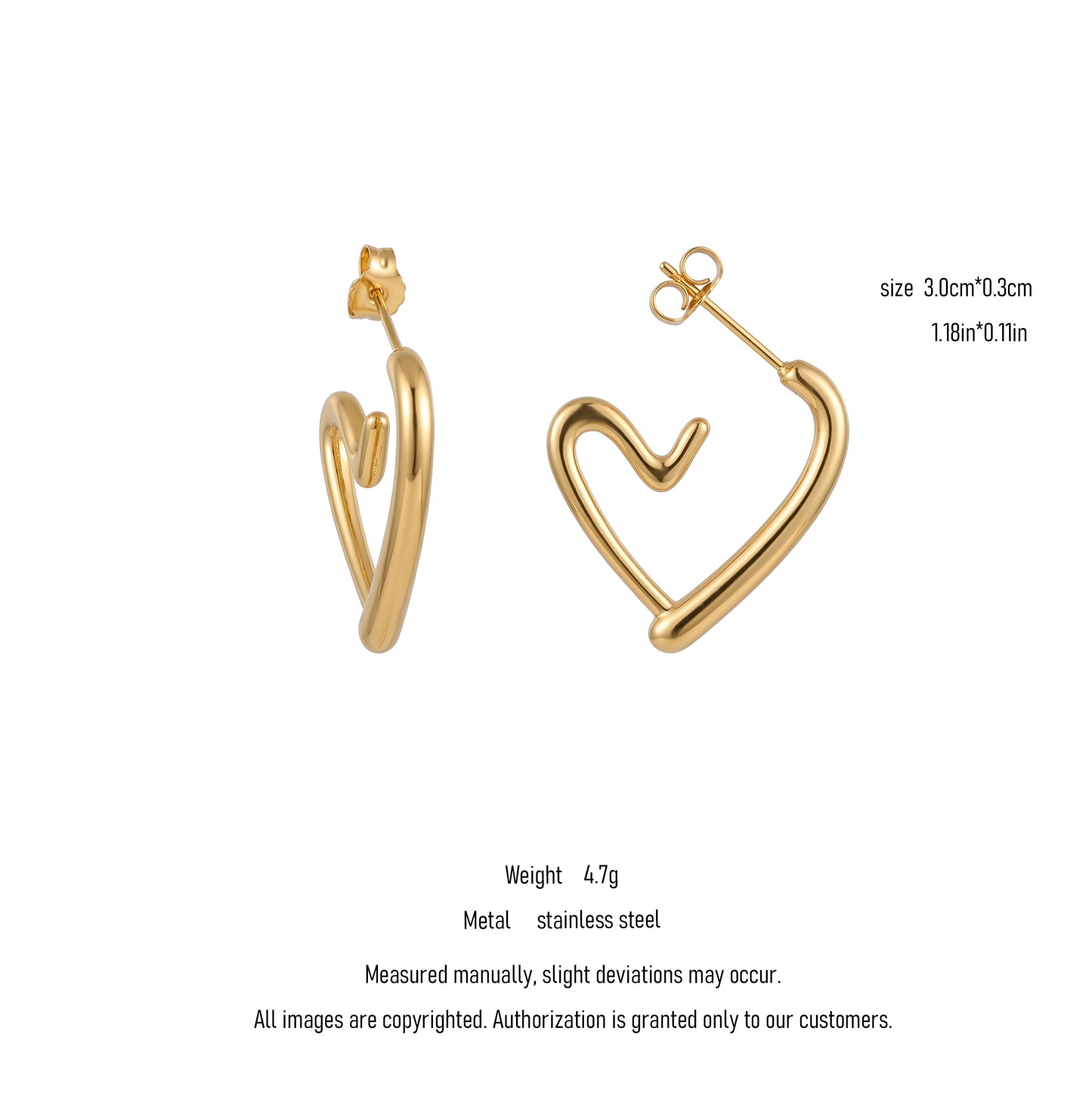 Minimalist Open Heart Hoop Earrings, Gold/Silver Plated Stainless Steel Sweet Love Studs, Hypoallergenic Everyday Jewelry