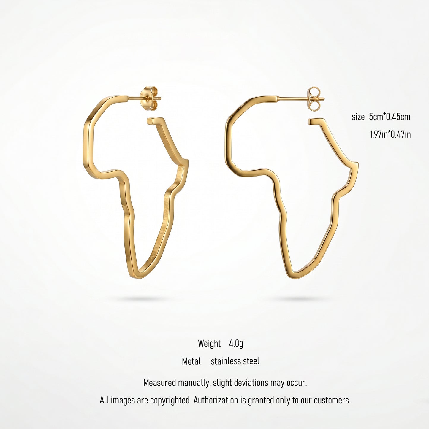 High Quality Africa Continent Outline Earrings, Stainless Steel 18K Gold Plated Fashion Hoops