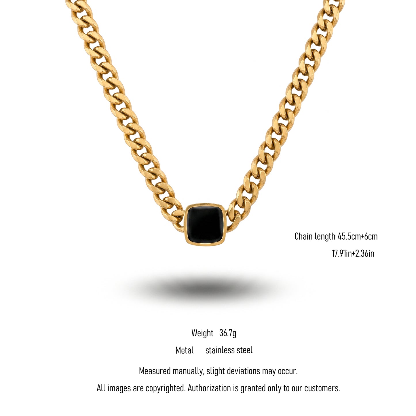 Minimalist Black Gem Cuban Necklace - 18K Gold Plated Stainless Steel Everyday Neck Chain