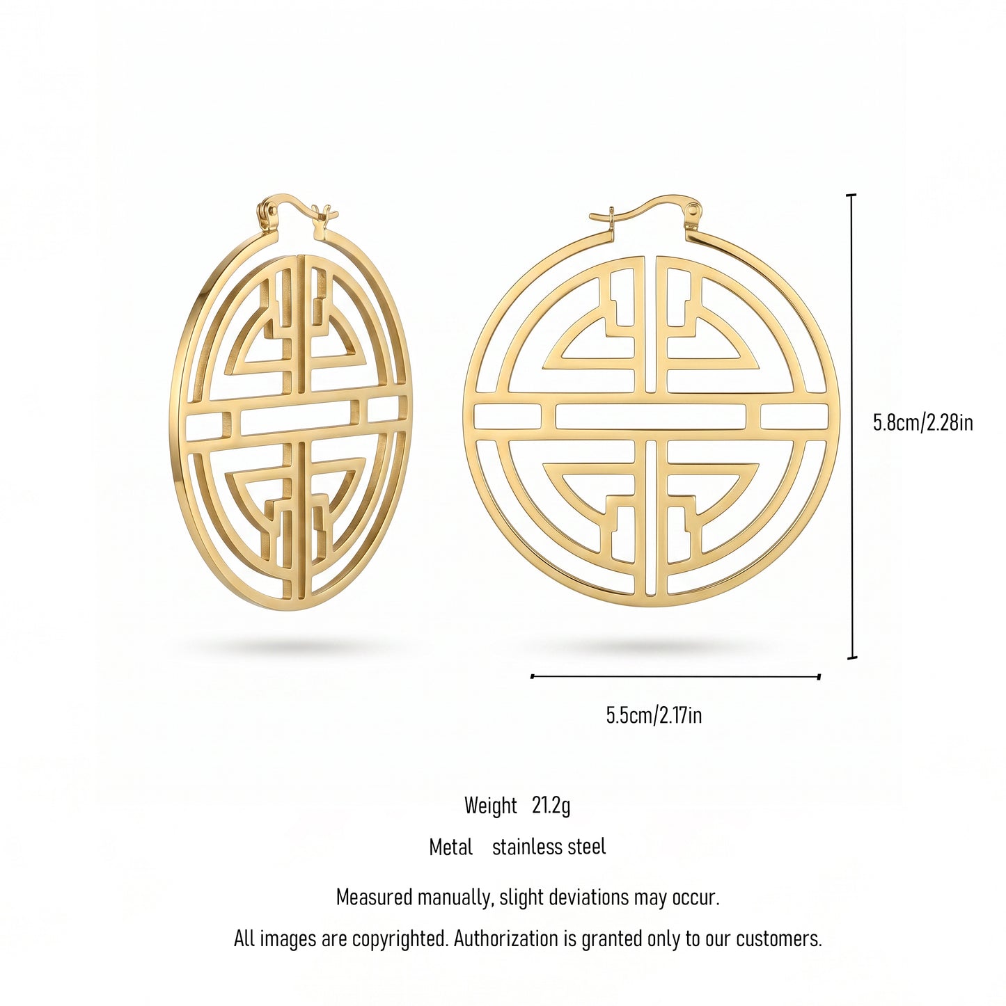 Oriental Harmony Hoop Earrings – Gold Stainless Steel Statement Earrings with Modern Asian Motif