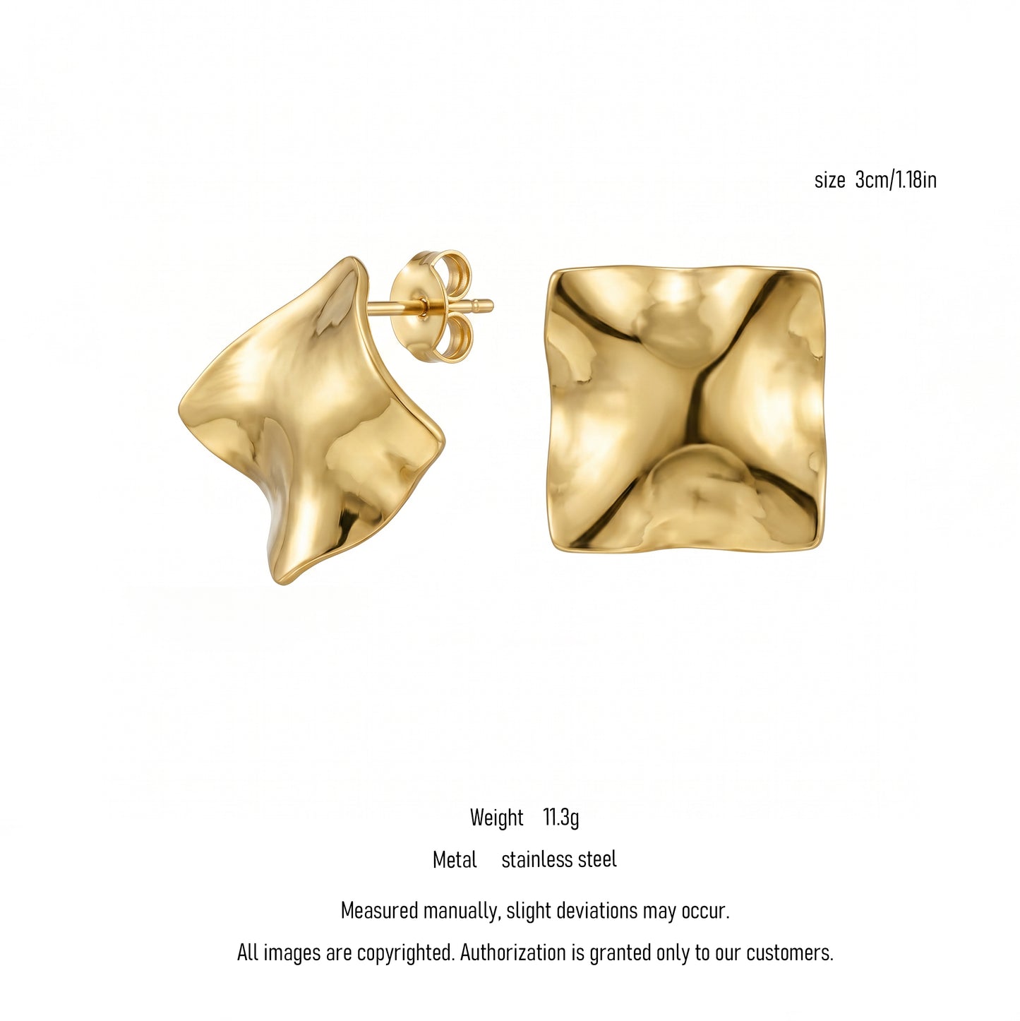 Wholesale Bulk Hammered Square Stud Earrings, Stainless Steel Hypoallergenic Vintage Statement Studs