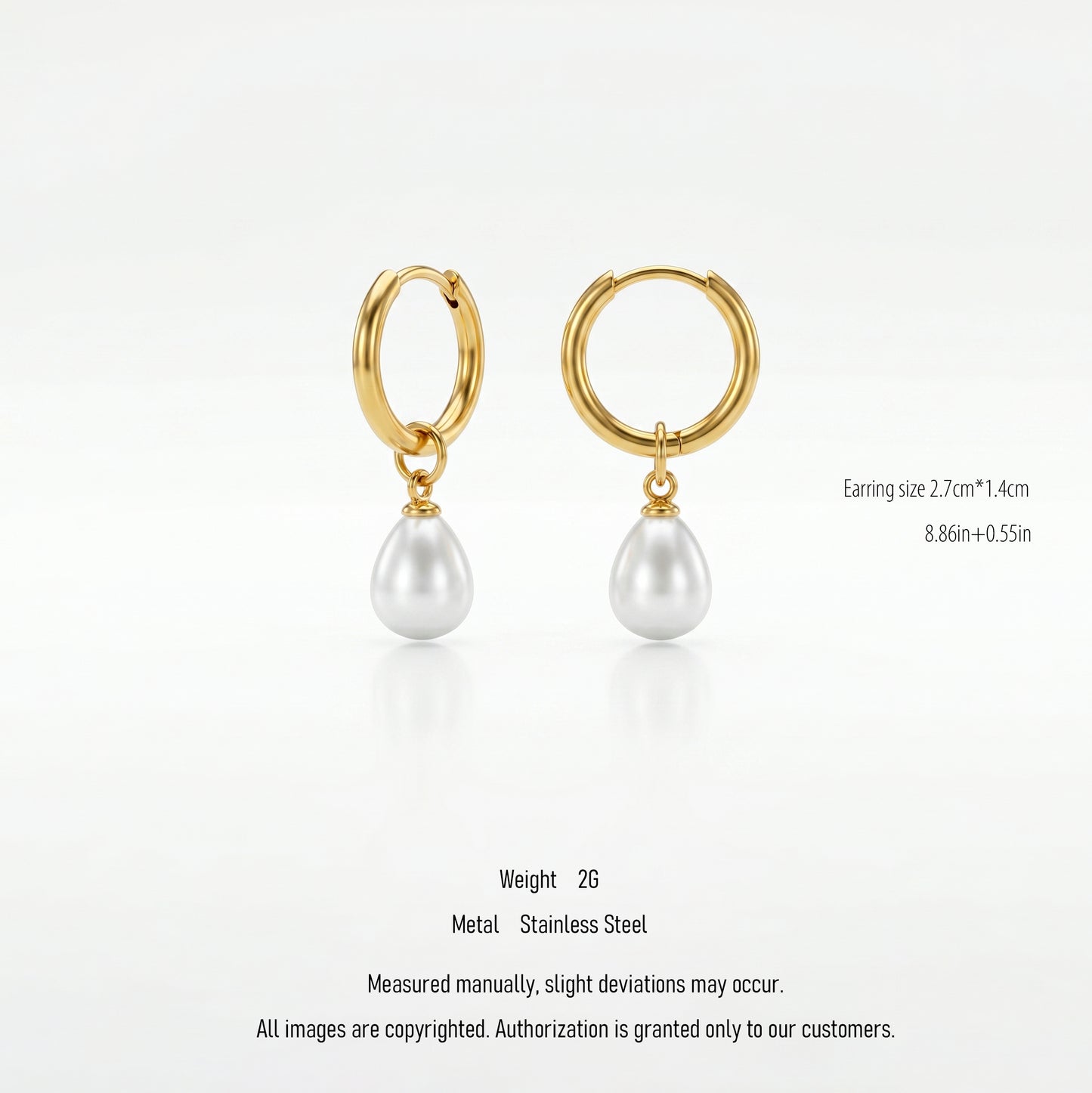 Teardrop Pearl Huggie Hoop Earrings - 18K Gold Plated Waterproof Stainless Steel