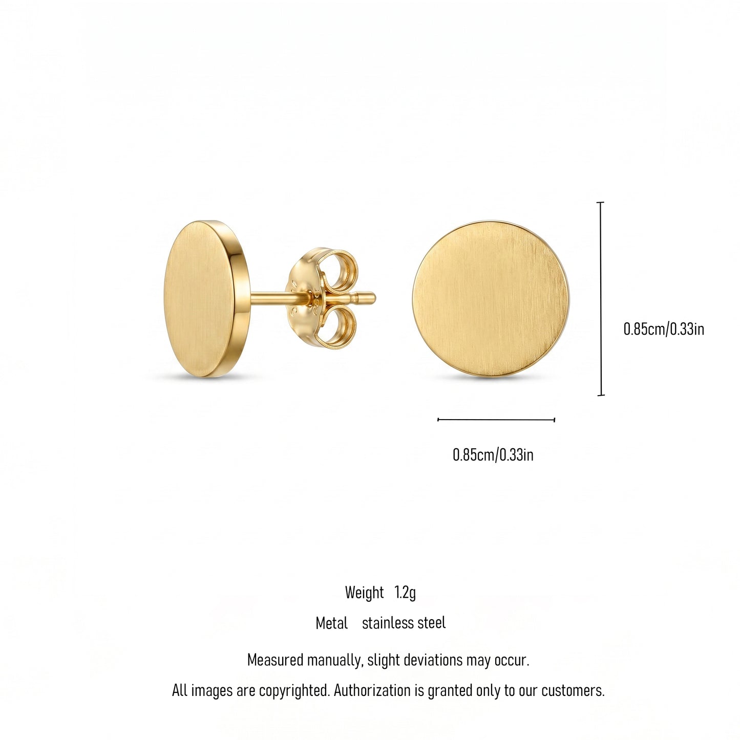 Brushed Gold Circle Stud Earrings – Clean Minimal Stainless Steel Earrings for Daily Wear