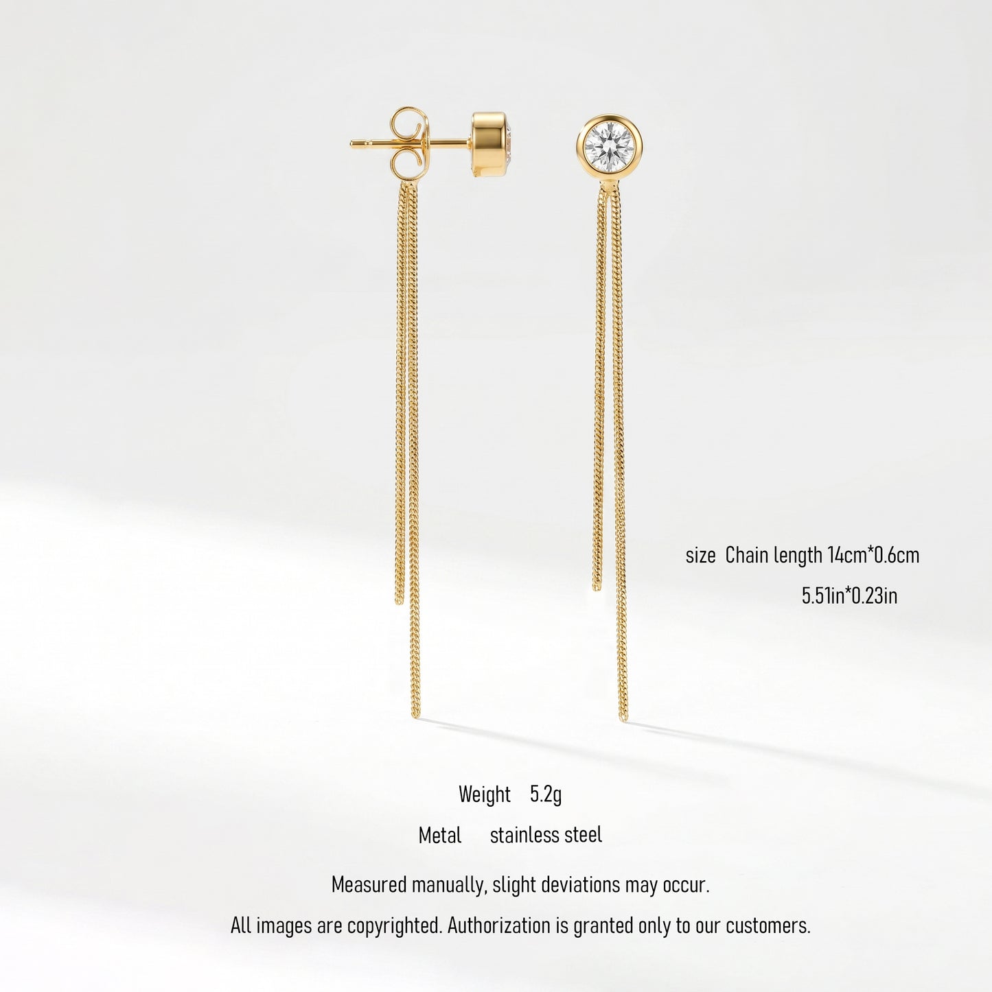 Minimalist Zircon Drop Earrings - Tarnish Resistant 18K Gold Plated Snake Chain Earrings