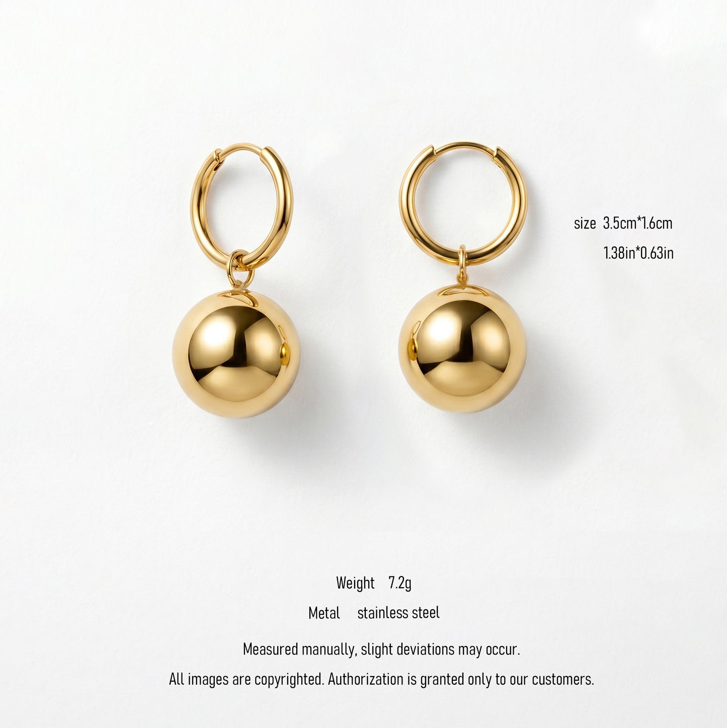 Nickel Free Sphere Charm Earrings, Stainless Steel Hypoallergenic No Fade Statement Hoops