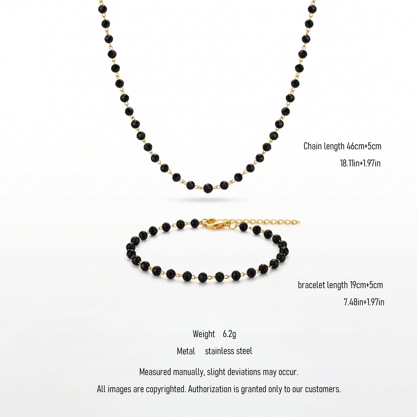 Durable Stainless Steel Black Beaded Jewelry Set - Long-Lasting Shine