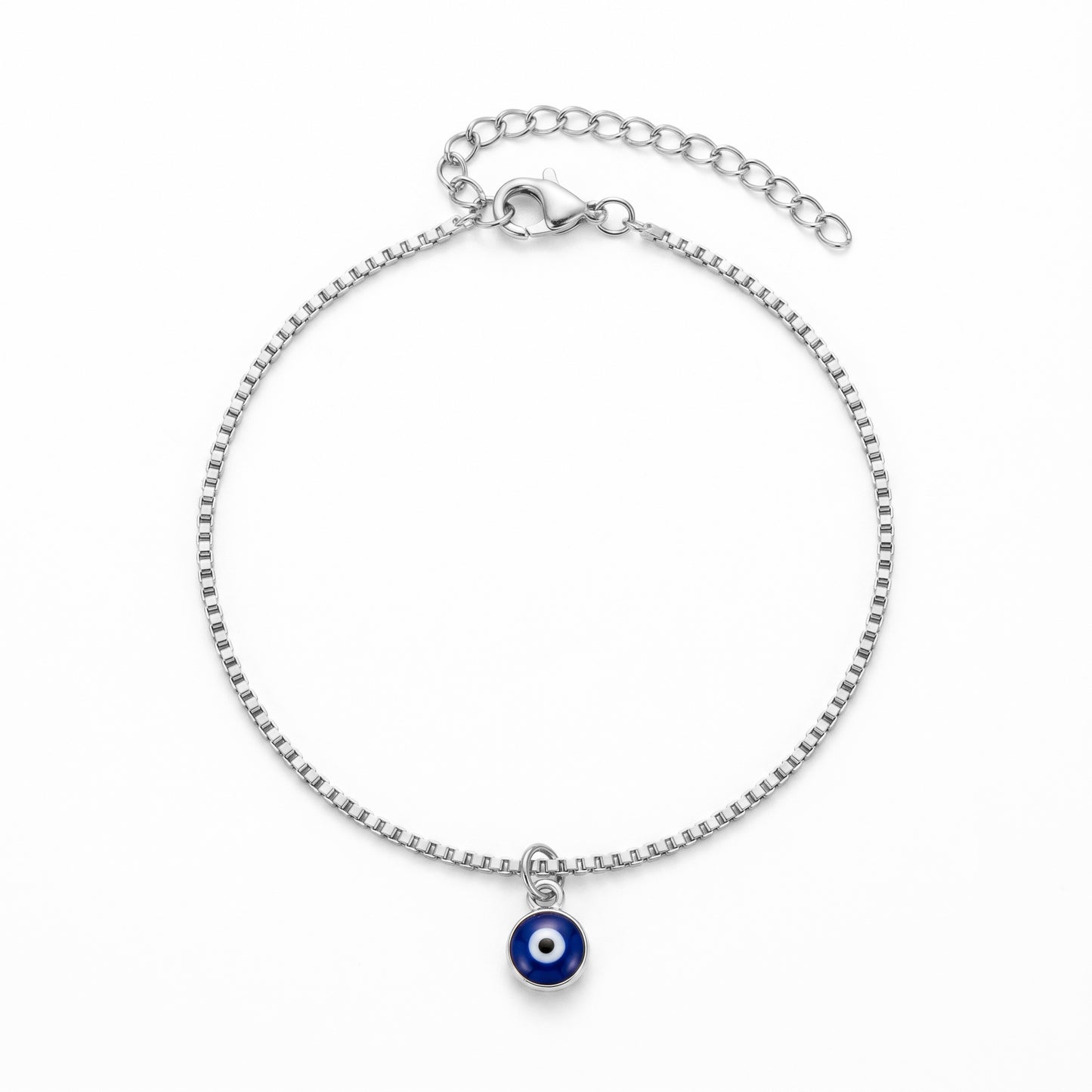 Hypoallergenic Blue Eye Charm Bracelet - Adjustable Box Chain 18K Gold Plated Bracelet