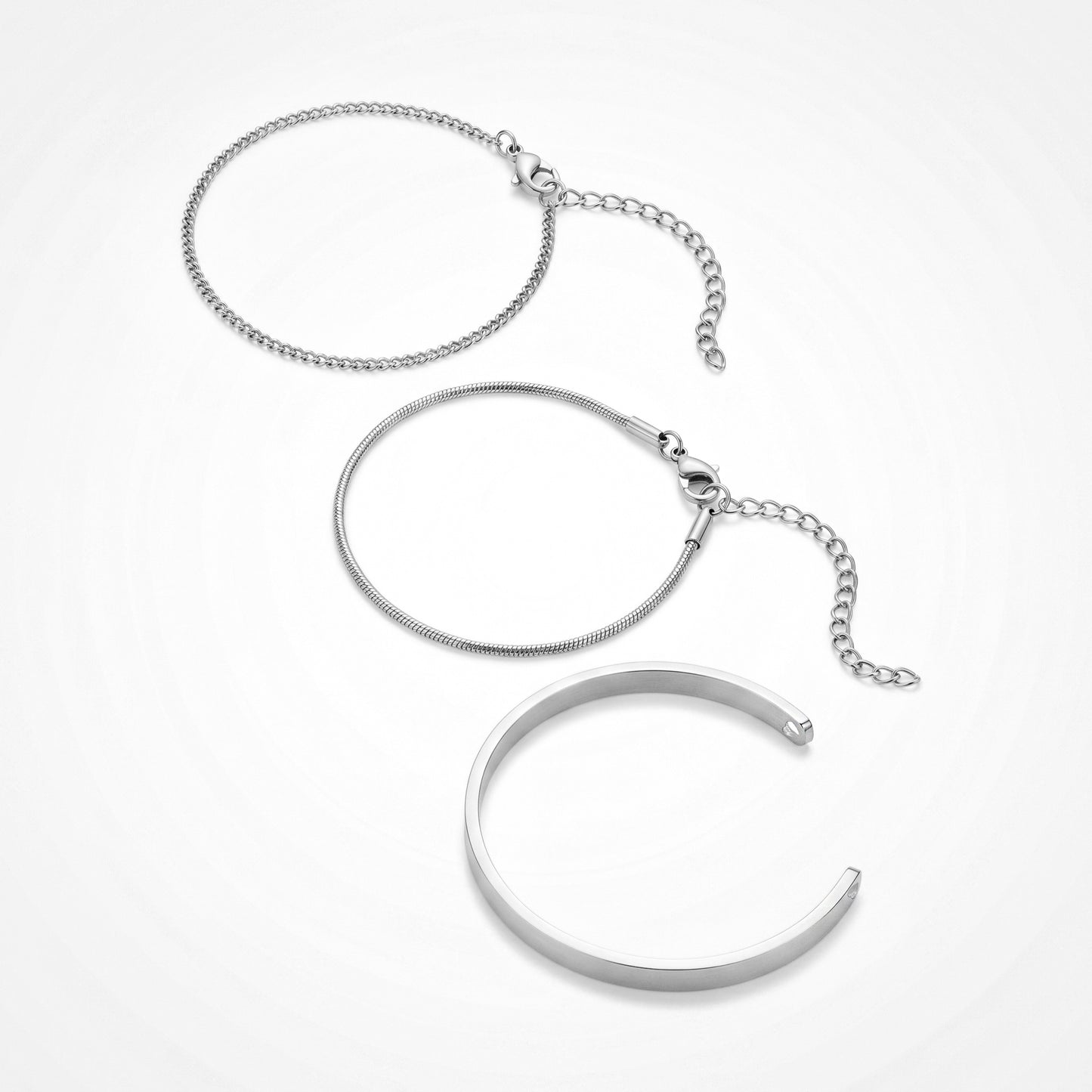 Dainty Gold Cuff Bangle & Chain Bracelet Stack Set - Hypoallergenic Everyday Wear Jewelry for Women