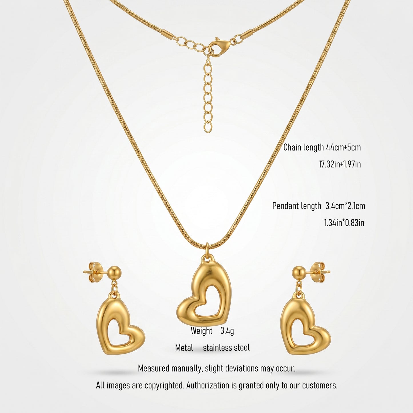 Sculpted Heart Necklace & Earrings Set – Modern Gold Jewelry for Effortless Romance