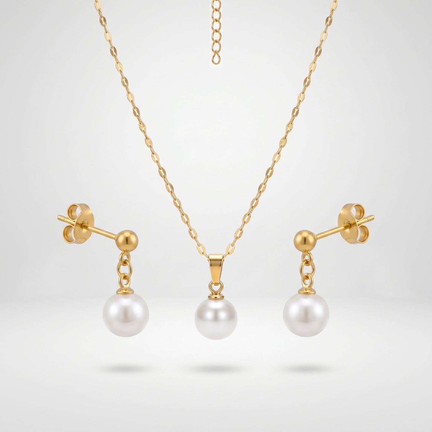 Golden Pearl Drop Jewelry Set – Elegant Minimalist Necklace & Earrings for Timeless Coastal Style