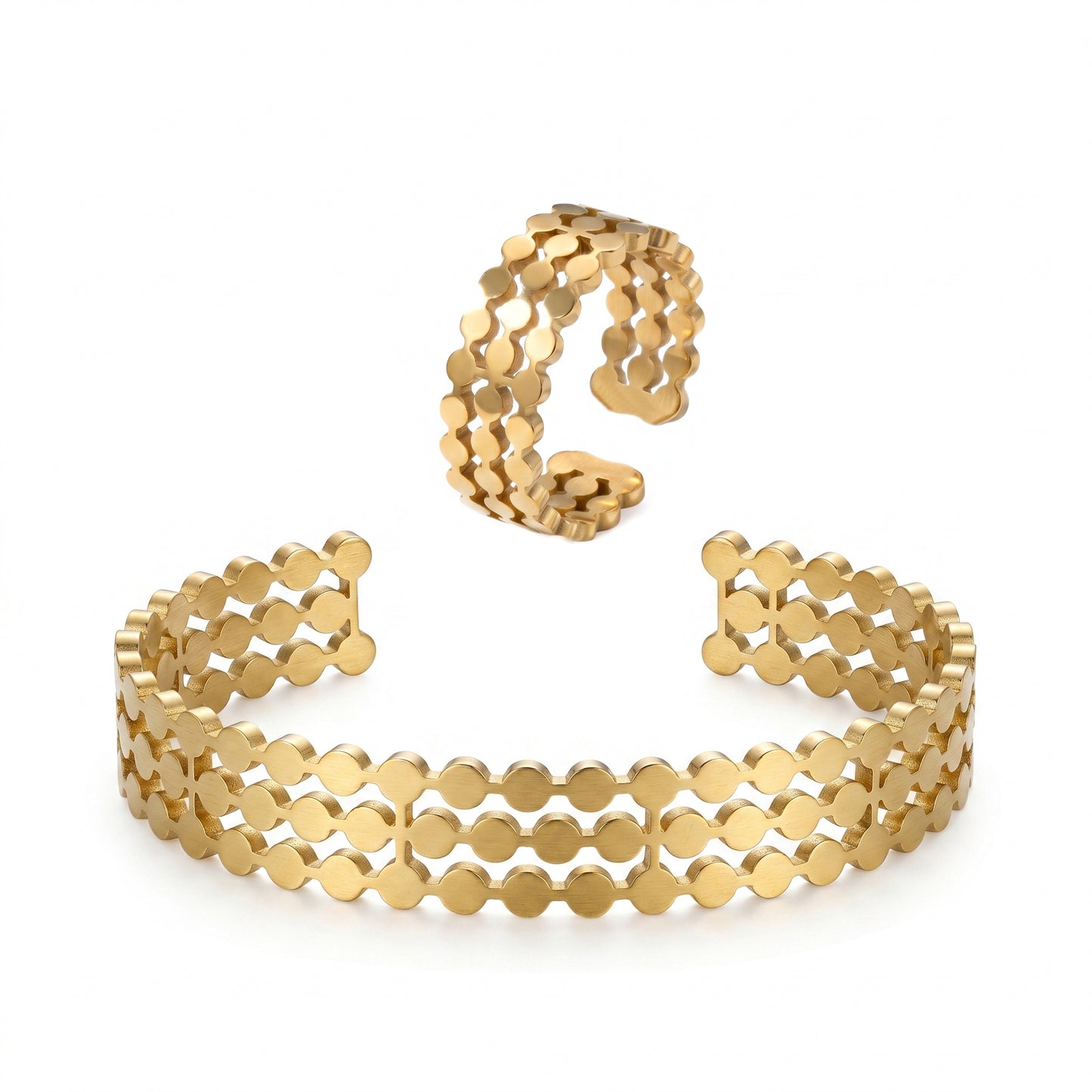 Hypoallergenic Gold Honeycomb Bracelet, Waterproof Stainless Steel Adjustable Geometric Cuff