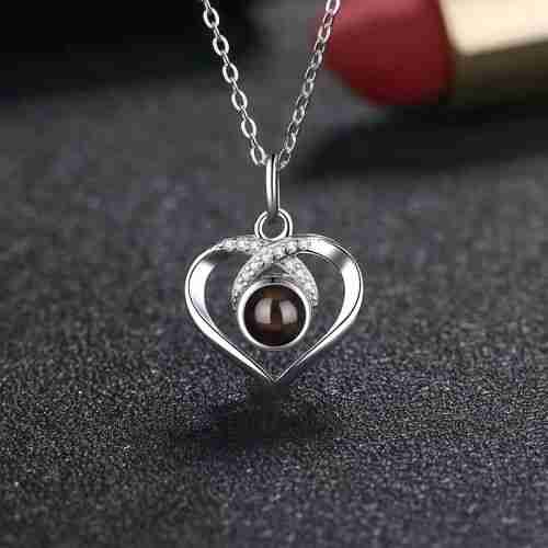 Silver peach heart necklace