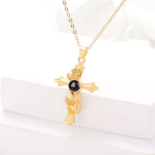 Gold cross rose necklace