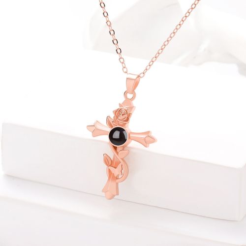 Rose gold cross rosette necklace