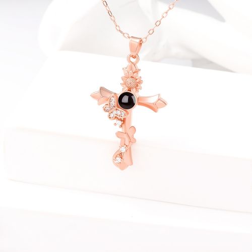 Rose gold cross butterfly necklace