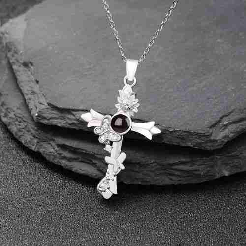 Silver cross butterfly necklace