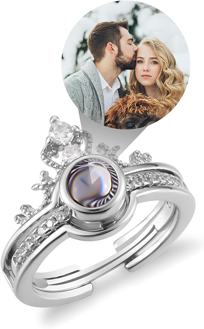 Free Size Ring Silver Crown Set