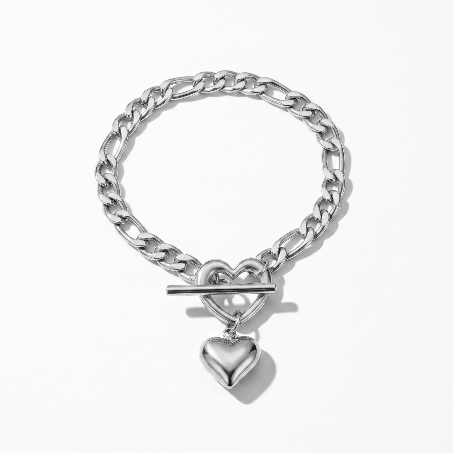 18K Gold Plated Heart Toggle Chain Bracelet, Waterproof Stainless Steel