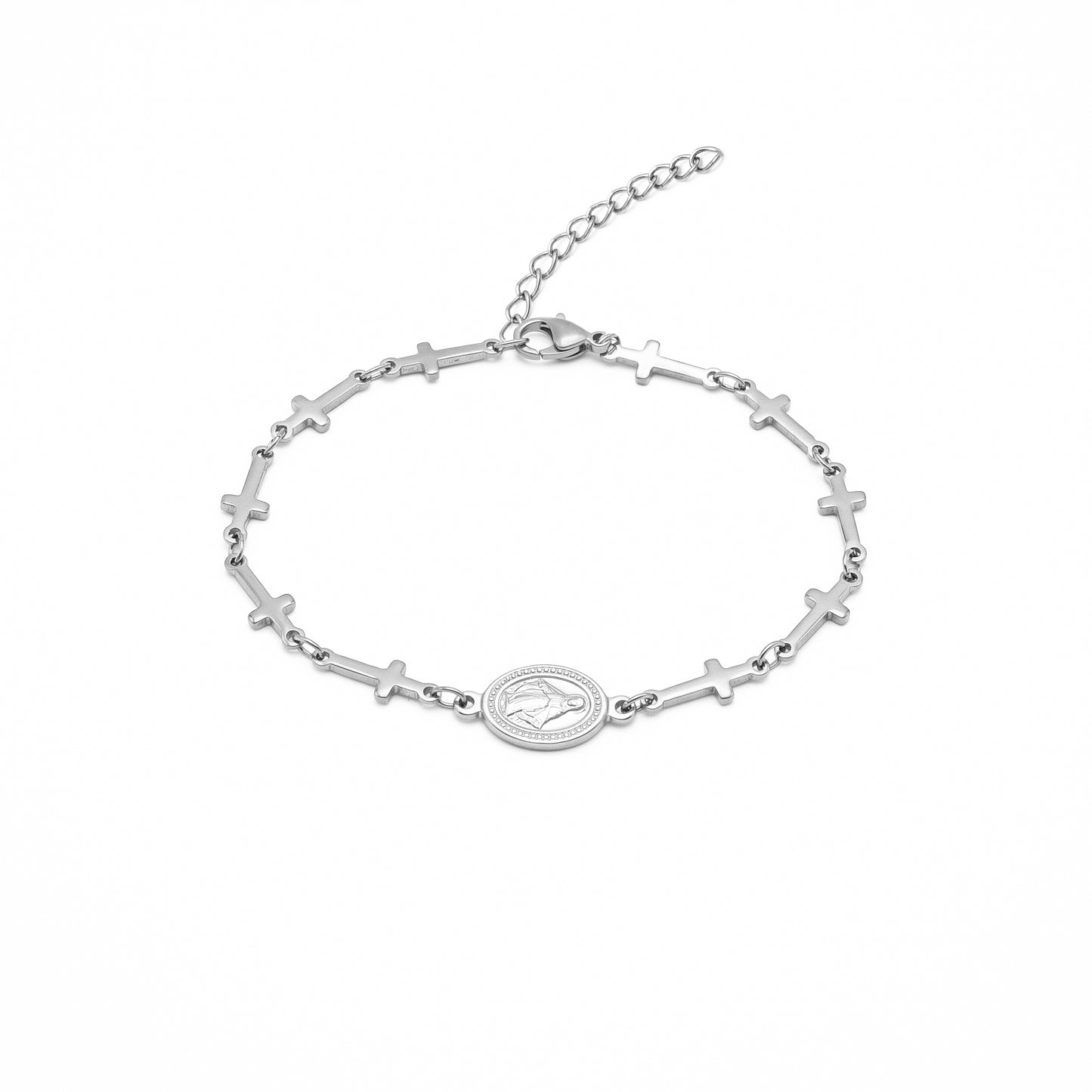 18K Gold Plated Virgin Mary Cross Bracelet, Tarnish-Resistant