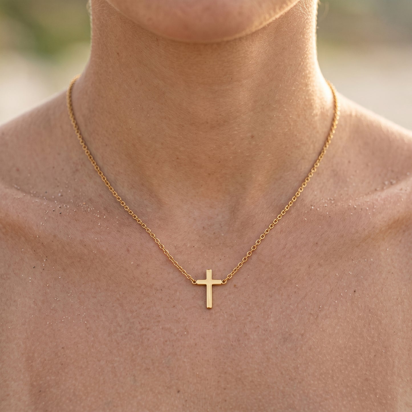 18K Gold Plated Horizontal Cross Necklace - Stainless Steel Dainty Minimalist Necklace for Women