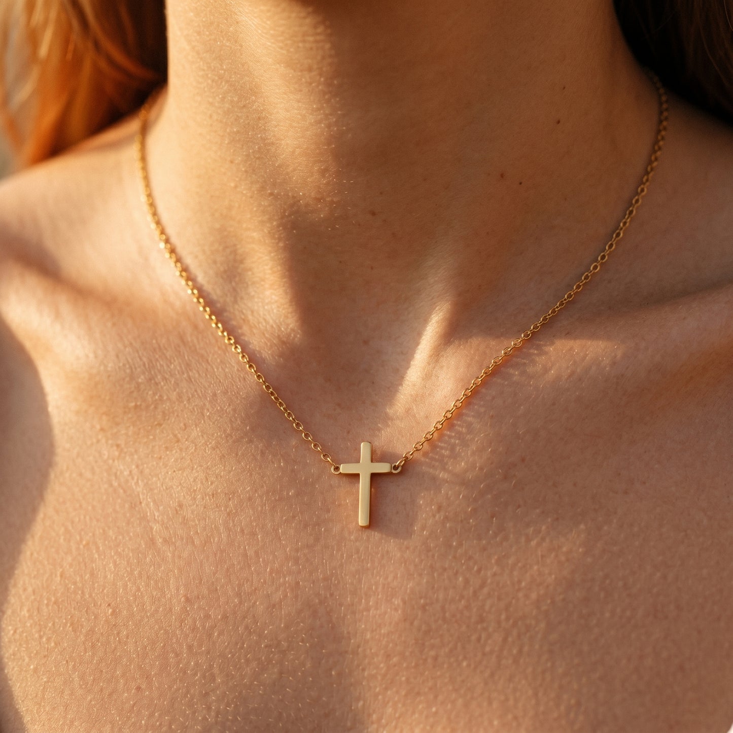18K Gold Plated Horizontal Cross Necklace - Stainless Steel Dainty Minimalist Necklace for Women