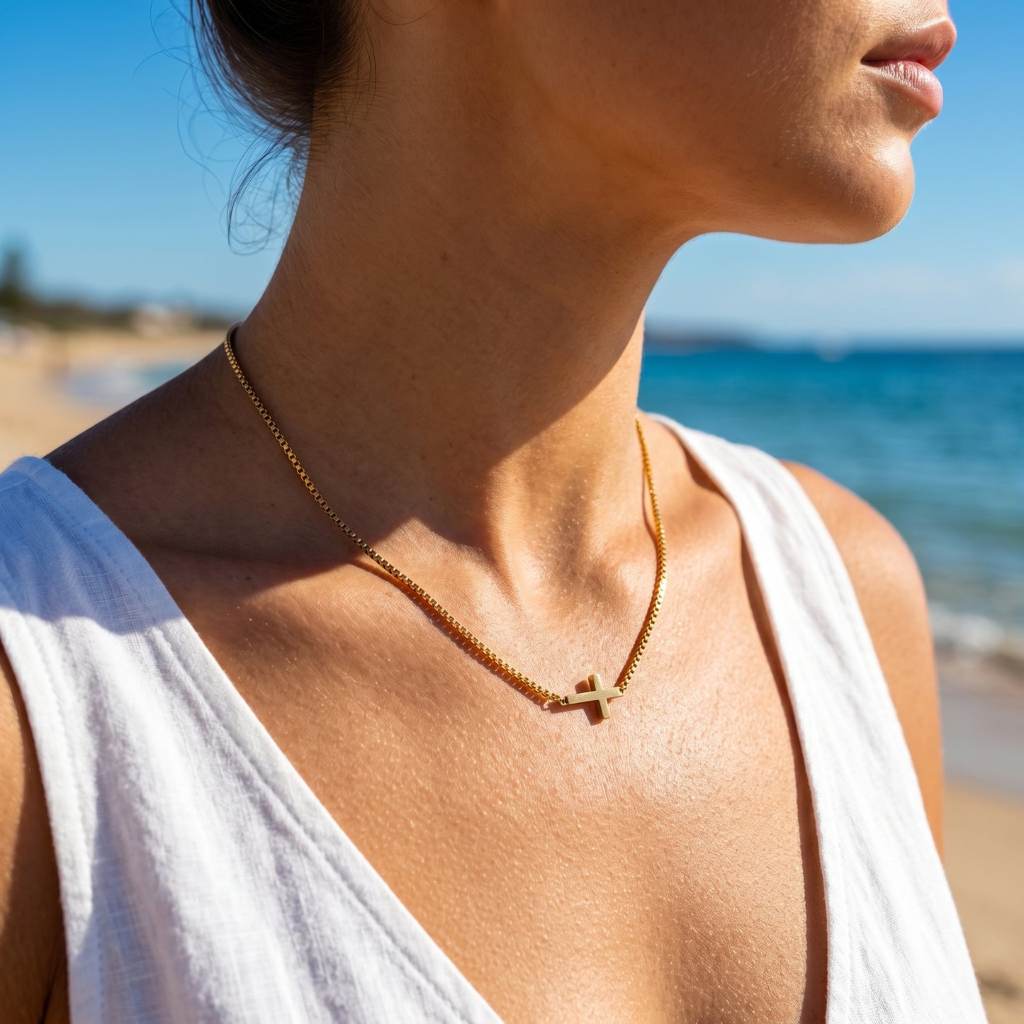 Minimalist Horizontal Cross Choker Necklace - Waterproof 18K Gold Plated