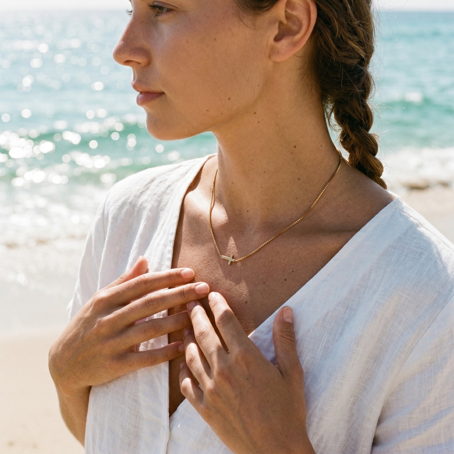 Minimalist Horizontal Cross Choker Necklace - Waterproof 18K Gold Plated