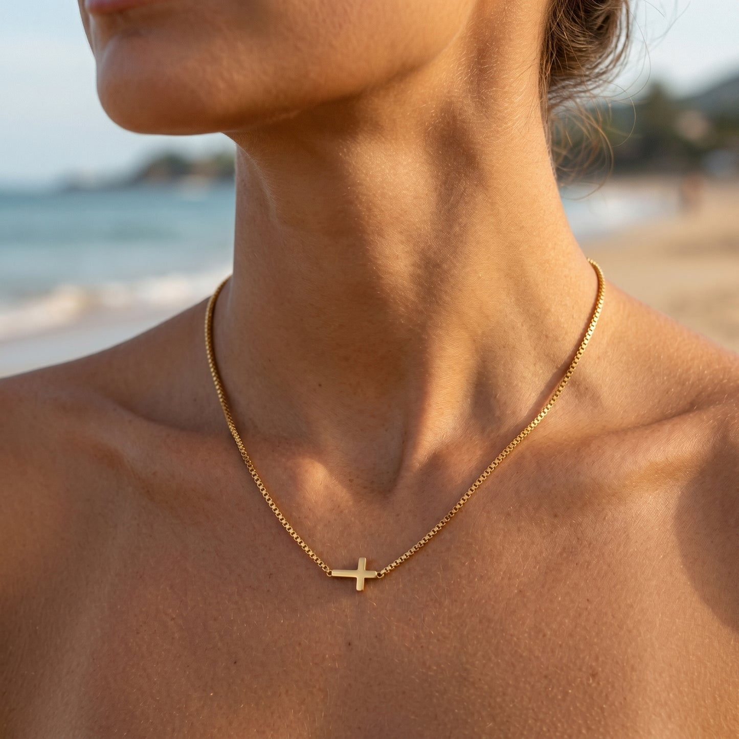 Minimalist Horizontal Cross Choker Necklace - Waterproof 18K Gold Plated