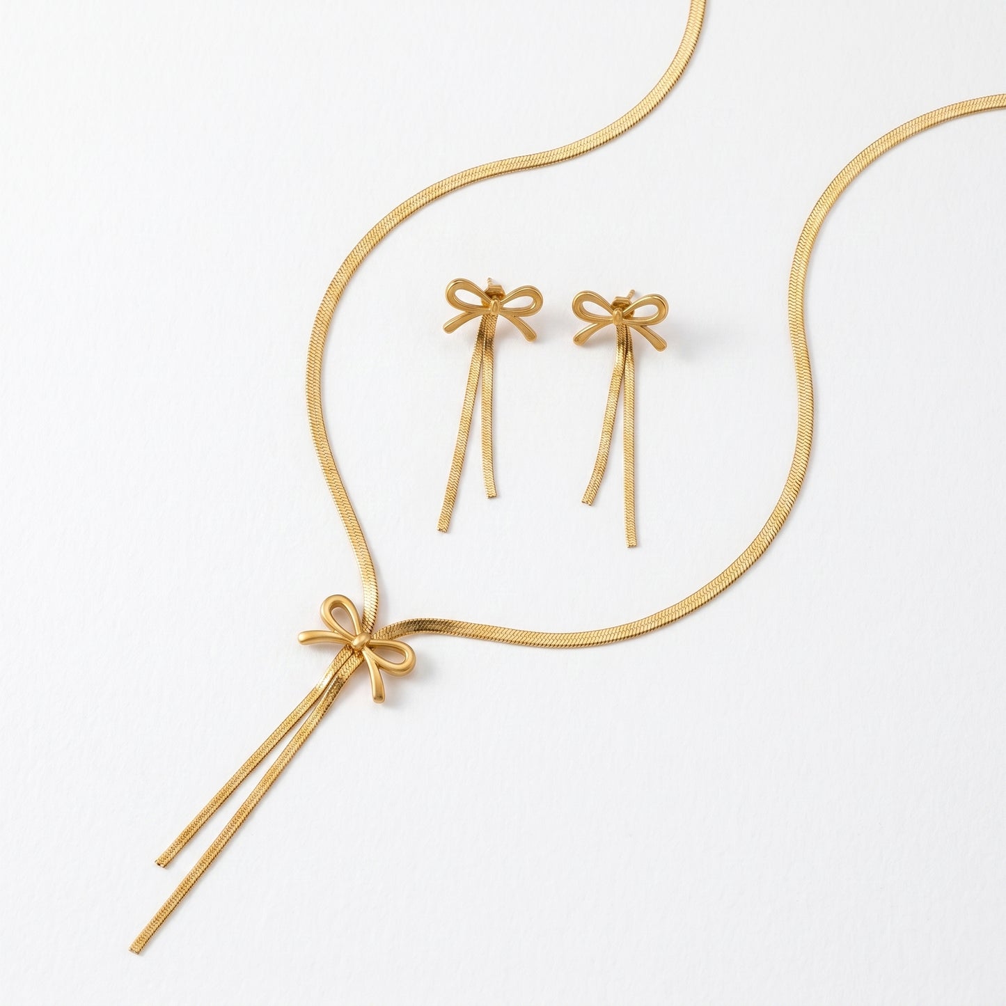 Stainless Steel Bow Tassel Jewelry Set for Women - Tarnish Free