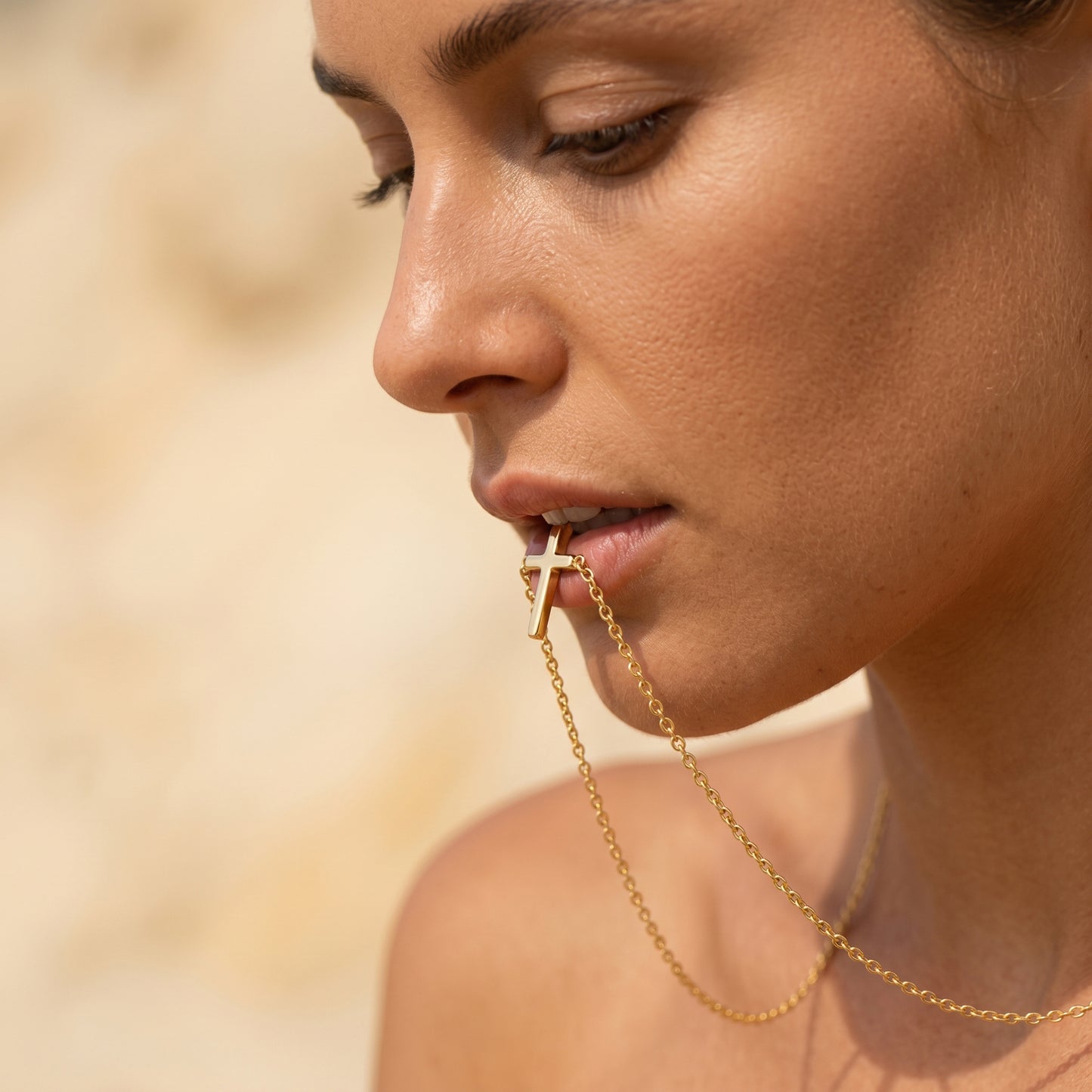 18K Gold Plated Horizontal Cross Necklace - Stainless Steel Dainty Minimalist Necklace for Women